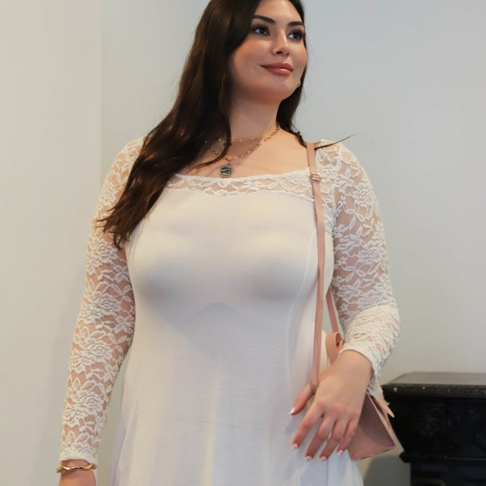 Lace Detail Long Sleeve Mini Dress | Made in USA